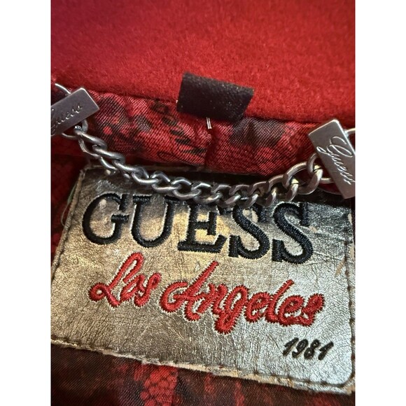 Guess Red Wool Blend Military Peacoat Jacket Double Breasted Belted Medium NEW - Picture 8 of 11